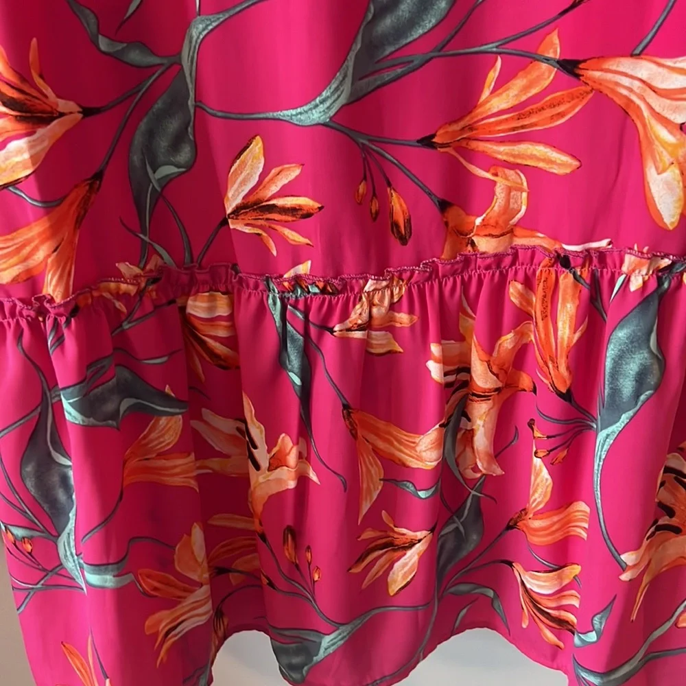 Peach Love California pink floral drop waist mini dress SZ L indie boho ruffle - Picture 7 of 13